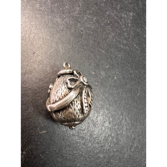 Vintage Sterling Silver MCM Hinged Egg Locket Charm Pendant Jewelry - Picture 12 of 16